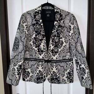 Vintage FOCUS‎ 2000 Blazer Women's 12 White Floral Long Sleeve